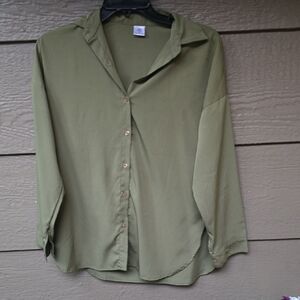 SSS Street Style Store Olive Green Button Down Blouse Medium